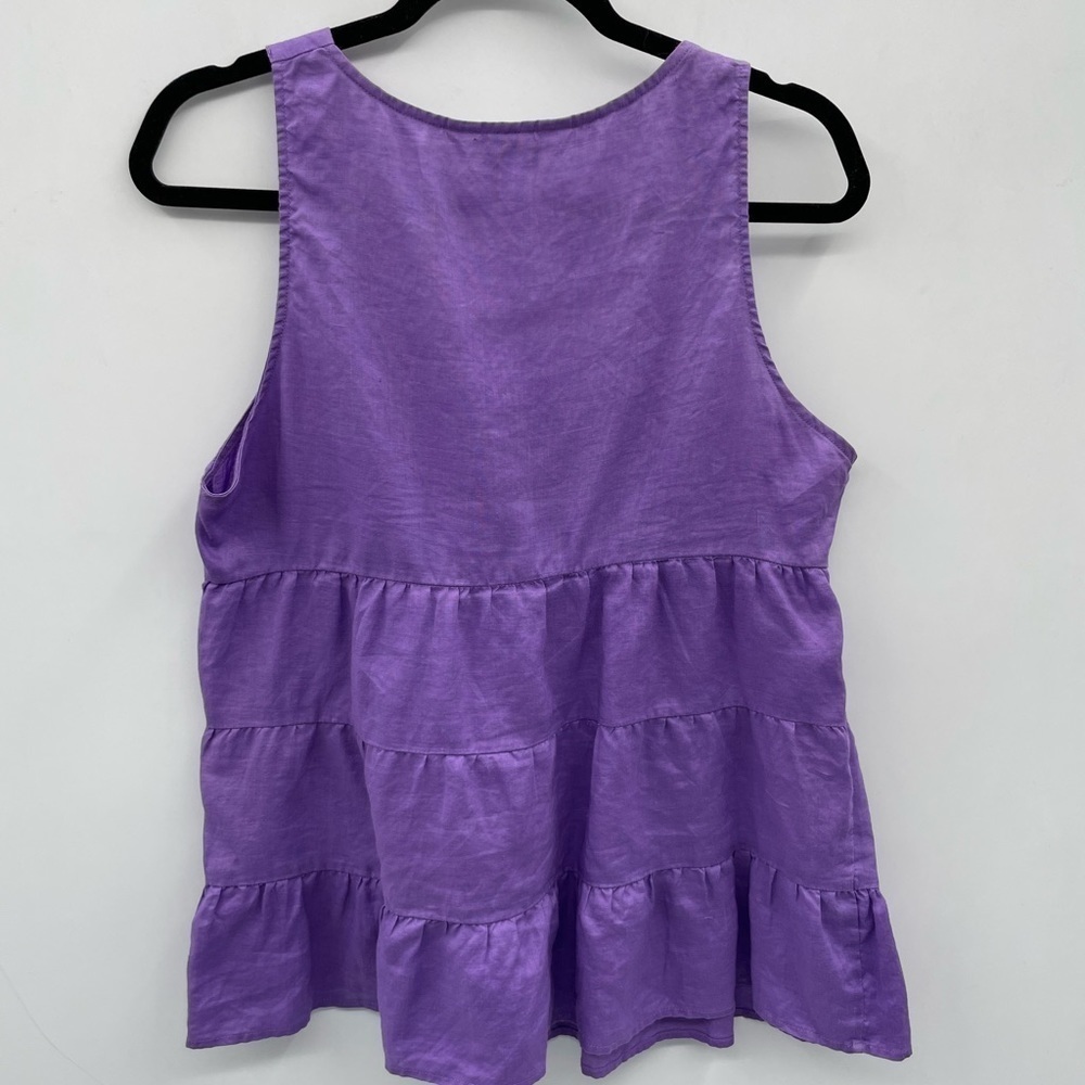 Linen Purple Sleeveless Ruffle Top - Picture 2 of 5